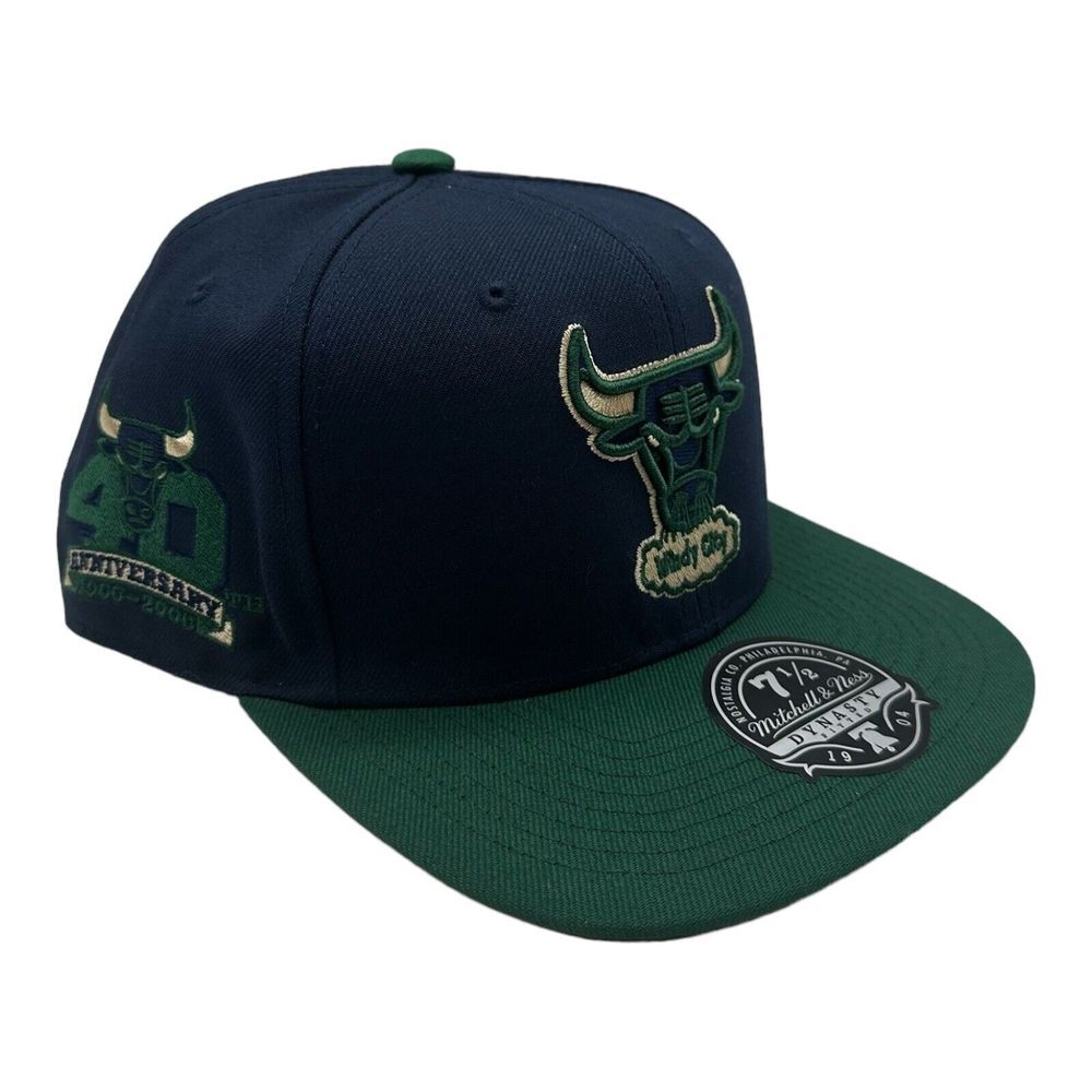 Mitchell & Ness Chicago Bulls 40th Anniversary‎ NBA Navy Green Fitted Hat 7 1/2